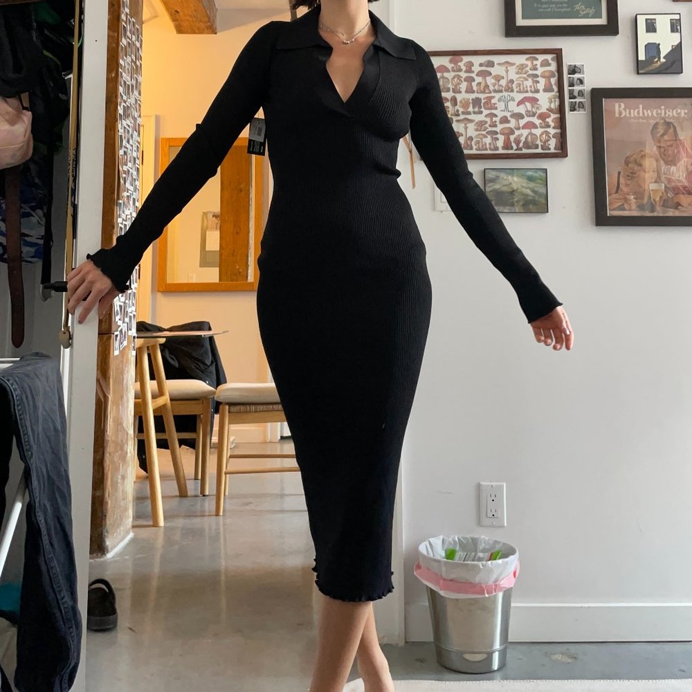 Good American black ribbed midi dress